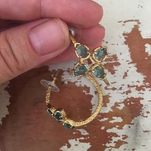 Gold Hoop, Blue Crystal Earrings